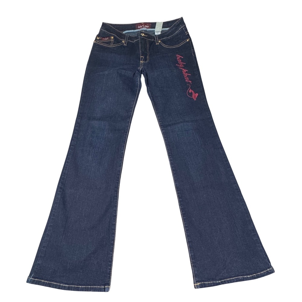 Baby Phat Jeans Womens 11 Denim Embroidered Dark Wash Flare Y2K Mob Wife Pink
